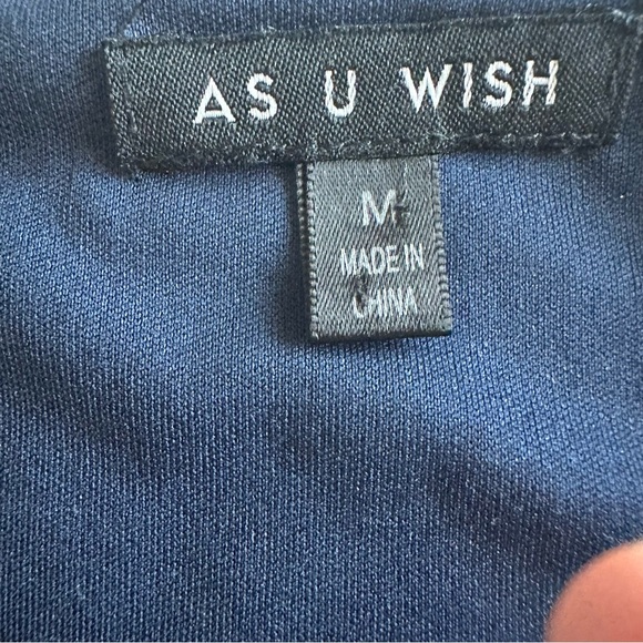 As U Wish Women's M Navy Blue Midi Pullover Sleeved Knit Bidycon Crochet Dress - Picture 13 of 15